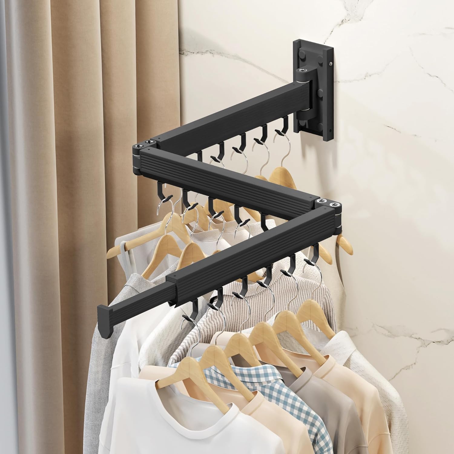 Wall Mounted Clothes Drying Rack, Collapsible Laundry Drying Rack, Retractable Foldable Drying Rack