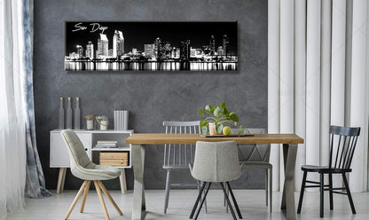 DJSYLIFE San Diego Skyline Wall Art Black and White Night View USA Cityscape California Pictures