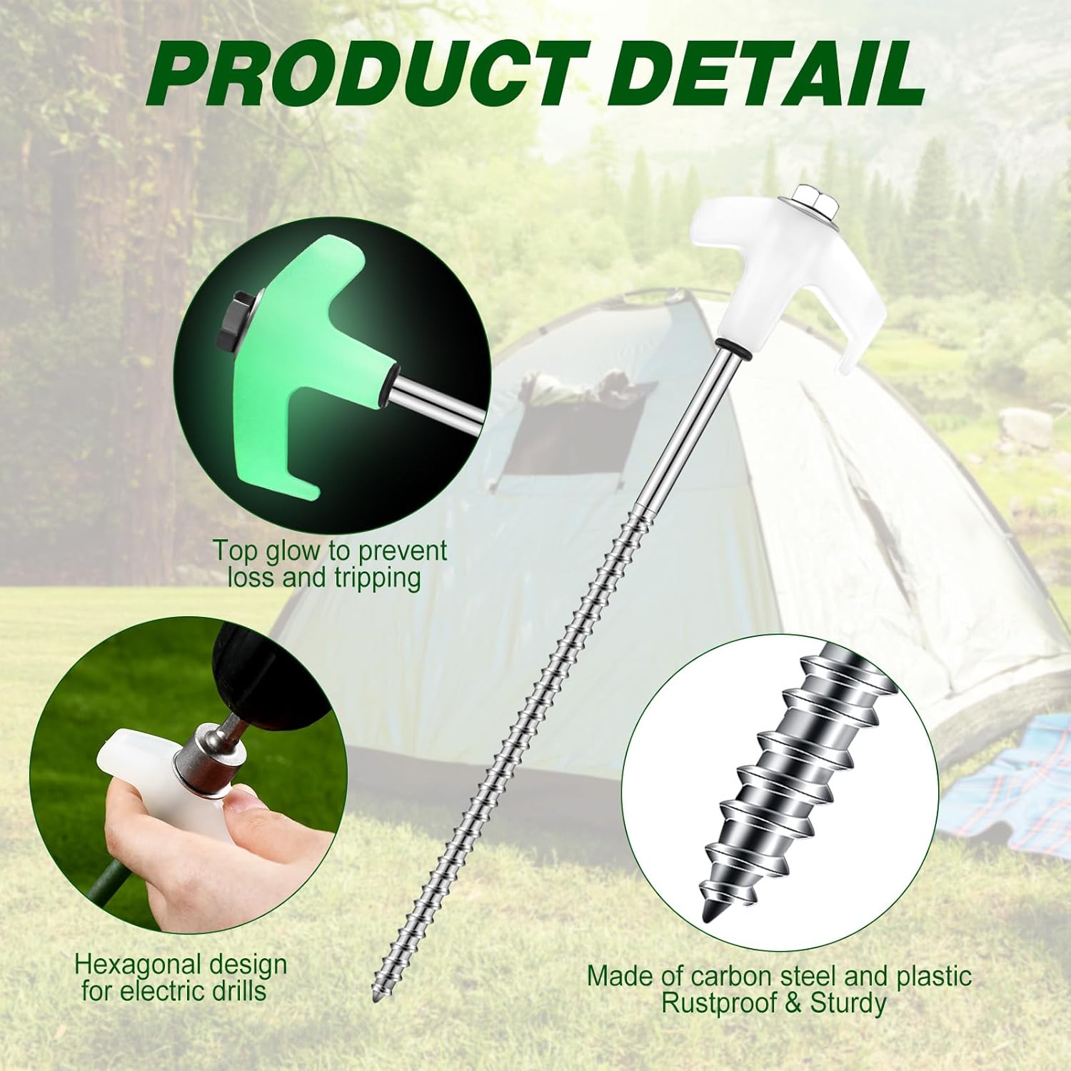 Hicarer 20 Pcs 20 Pcs 8'' Screw in Tent Stakes Heavy Duty Ground Metal Stakes for Inflatables with