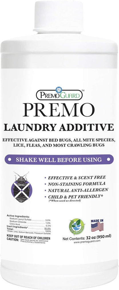 Premo Guard Bed Bug & Mite Laundry Detergent Additive 32 oz – Child & Pet Friendly – Stain & Odor