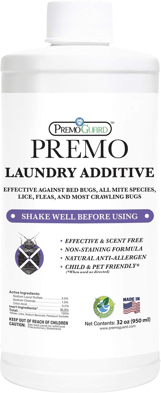 Premo Guard Bed Bug & Mite Laundry Detergent Additive 32 oz – Child & Pet Friendly – Stain & Odor