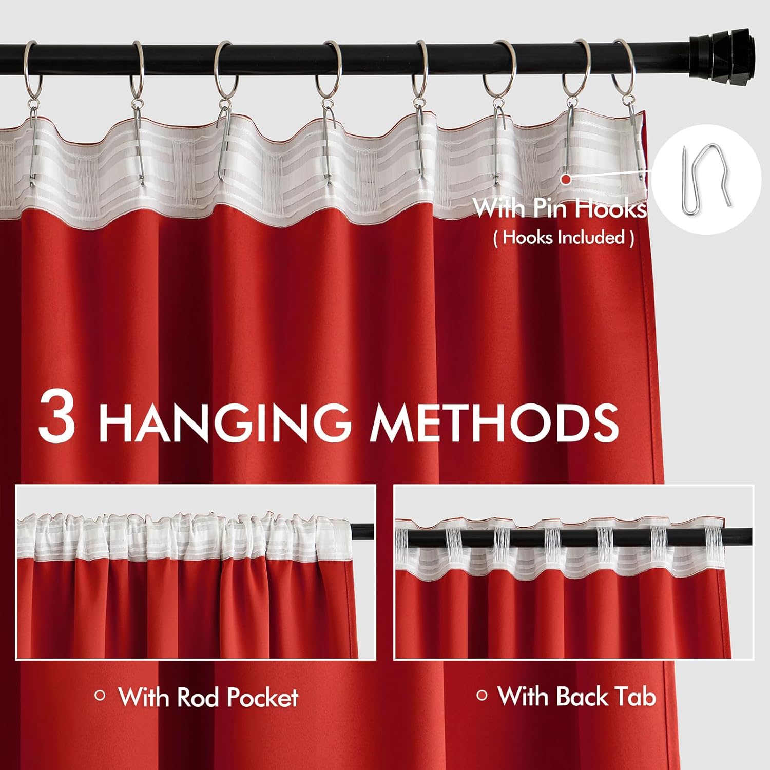 MIULEE Red Back Tab Blackout Curtain 96 Inch Long 2 Panels Set for Living Room Bedroom, Rod