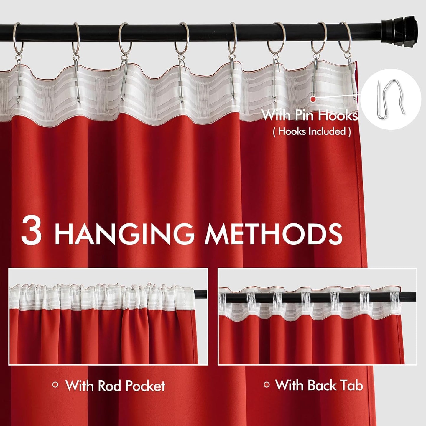 MIULEE Red Back Tab Blackout Curtains 120 Inch Long 2 Panels Set for Living Room Bedroom, Rod
