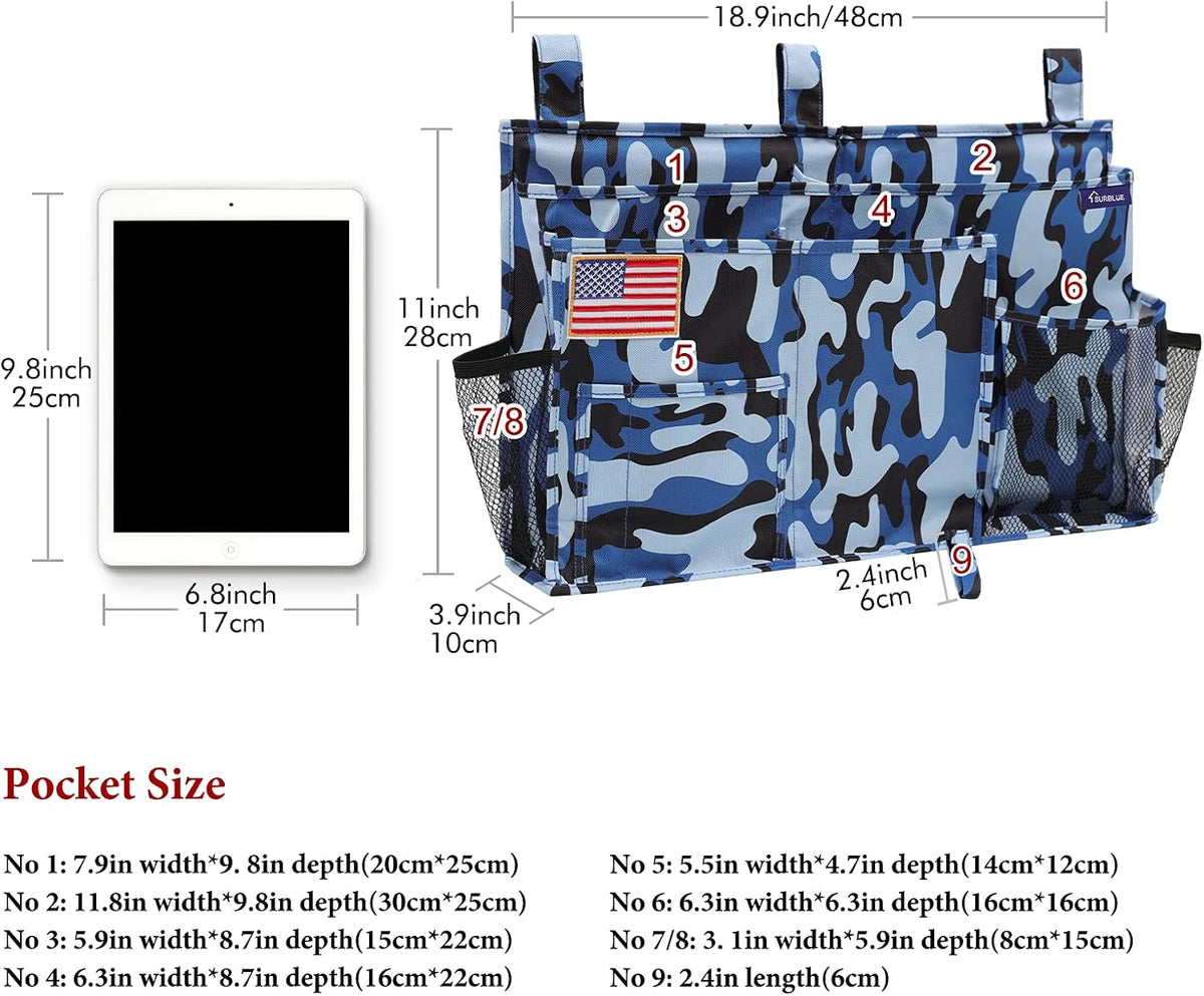 Surblue Bedside Caddy Hanging Organizer Storage Bag Pocket for Bunk, Hospital, College Dorm Rooms