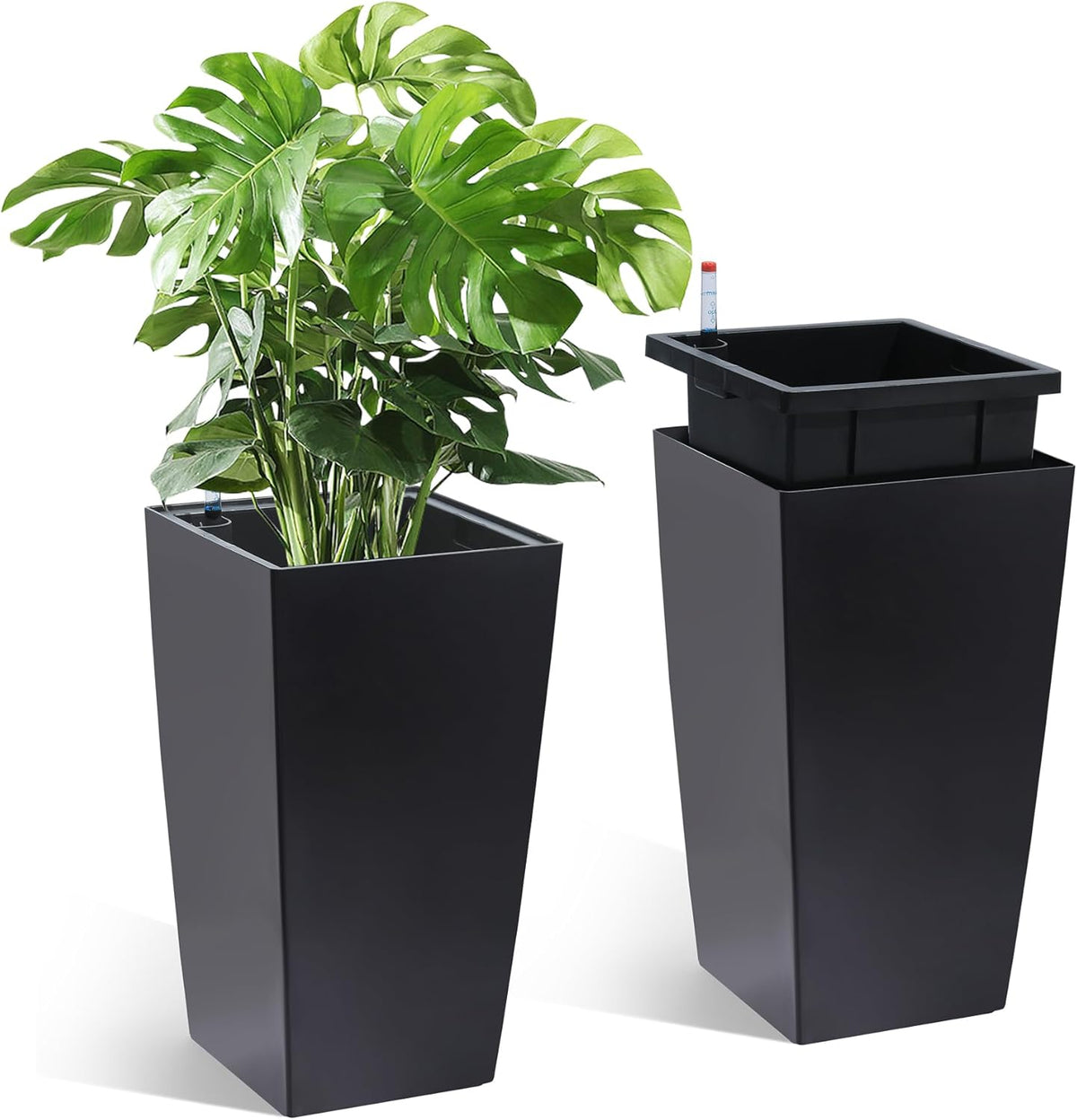 16" Tall Planters Set of 2, Outdoor＆Indoor Black Planter Pots, High Front Porch Planter Pots with