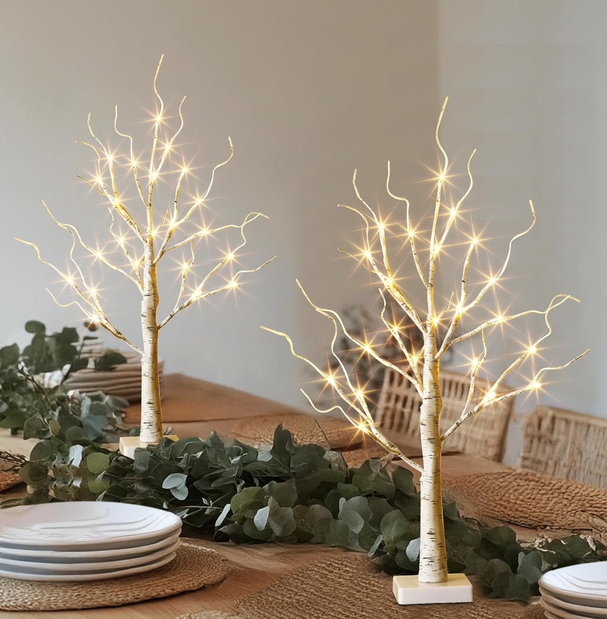 EAMBRITE Lighted Birch Tree Christmas Decorations Indoor for Home, 2Pack 24 LED Battery
