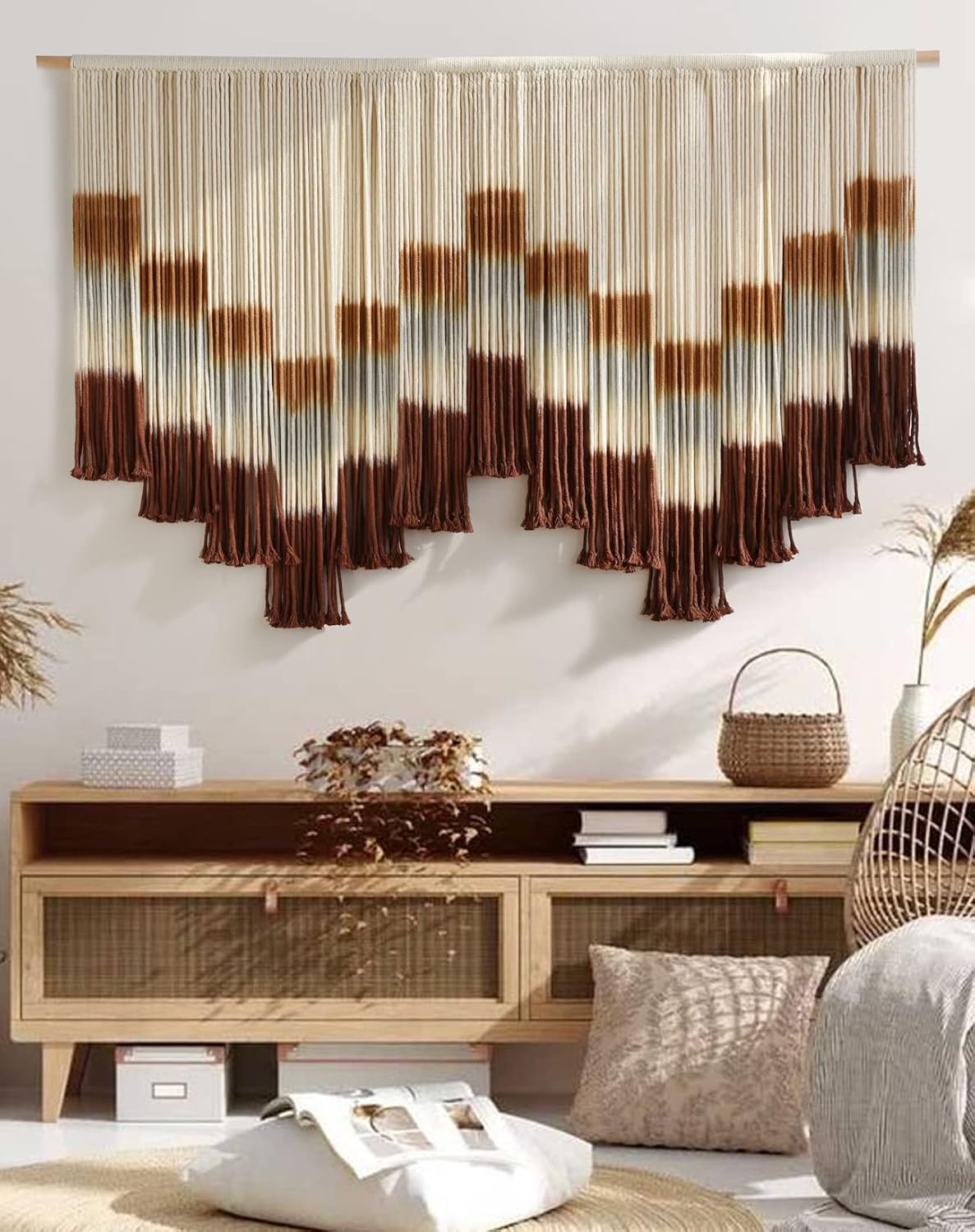 Flber Macrame Wall Hanging Tie-Dye Geometric Decor Large Scale Wall Art Statement Bohemian Yarn