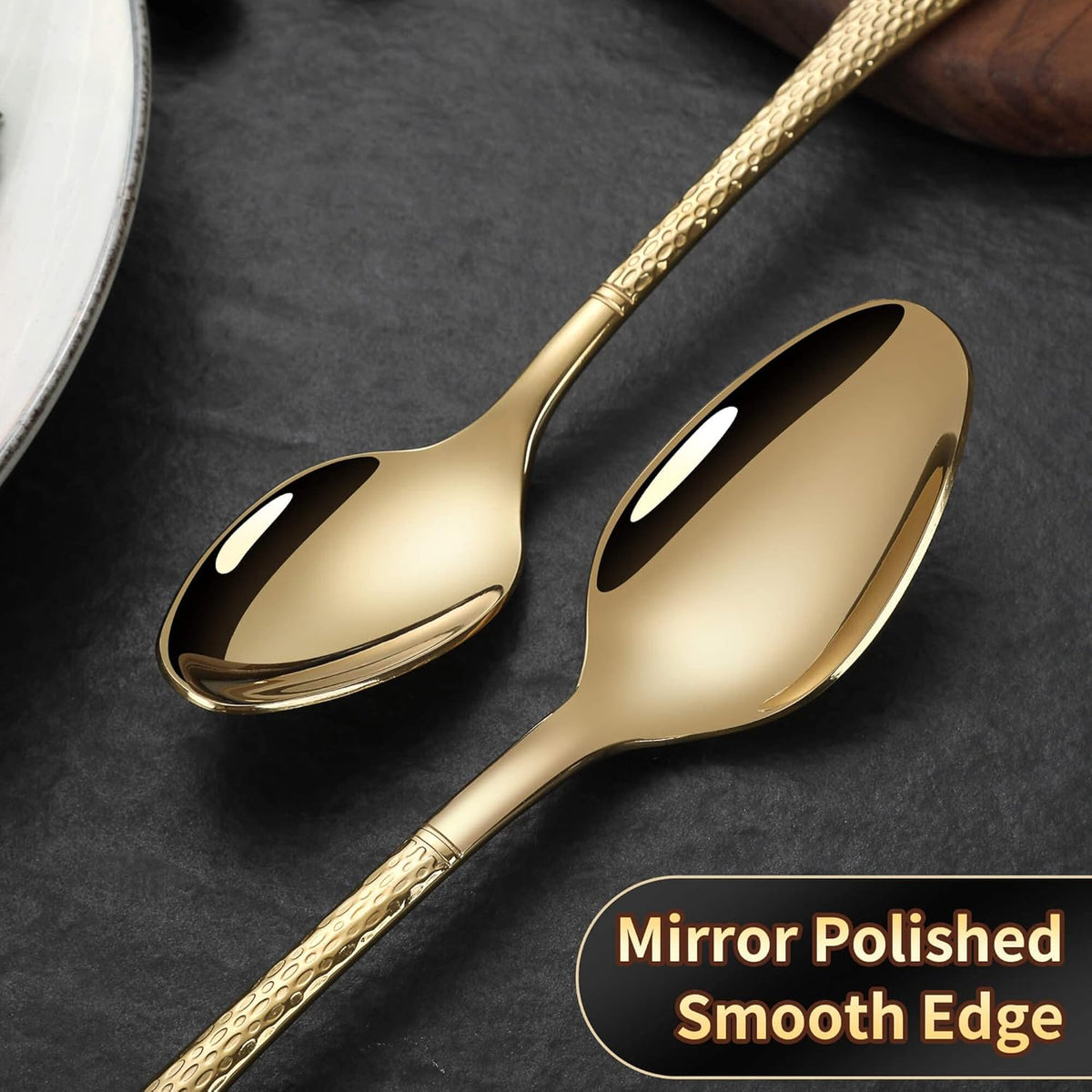 Hammered Gold Silverware Set,20 Piece Modern Flatware Set Service for 4,Mirror Polished Stainless