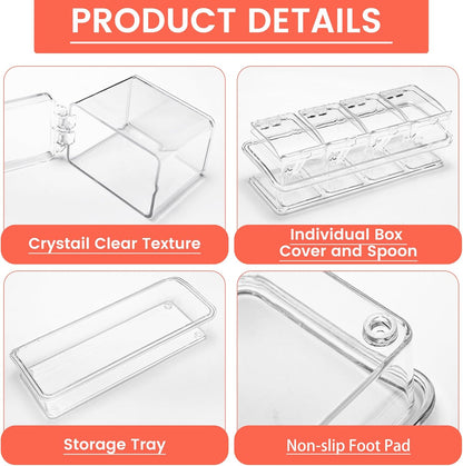Clear Seasoning Box, 4 Piece Seasoning Rack Spice Pots, Plastic Storage Container Condiment Jars