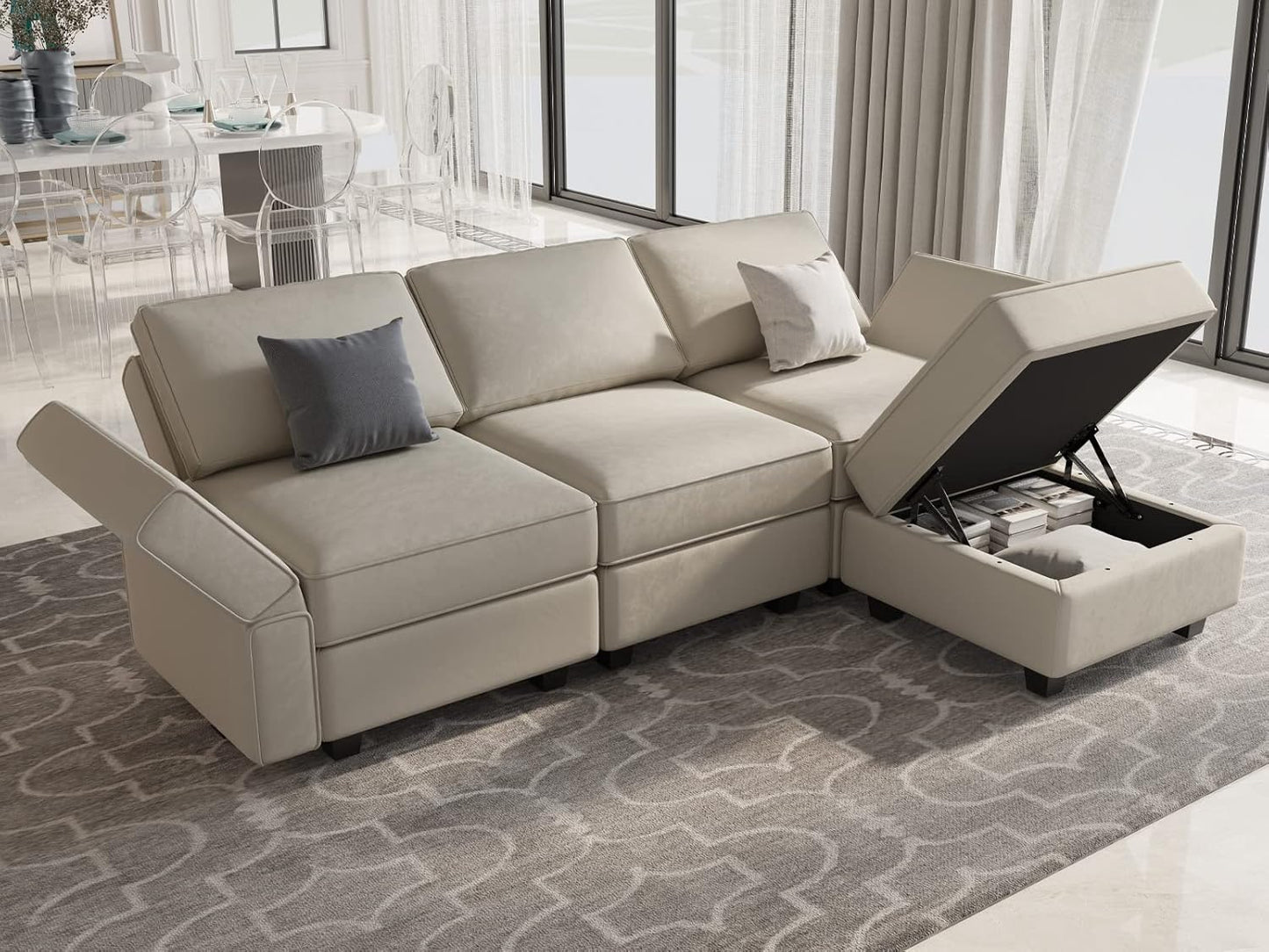 Belffin Convertible Sectional Sofa with Chaise Velvet L Shaped Sofa Couch Modular Sectional Sofa