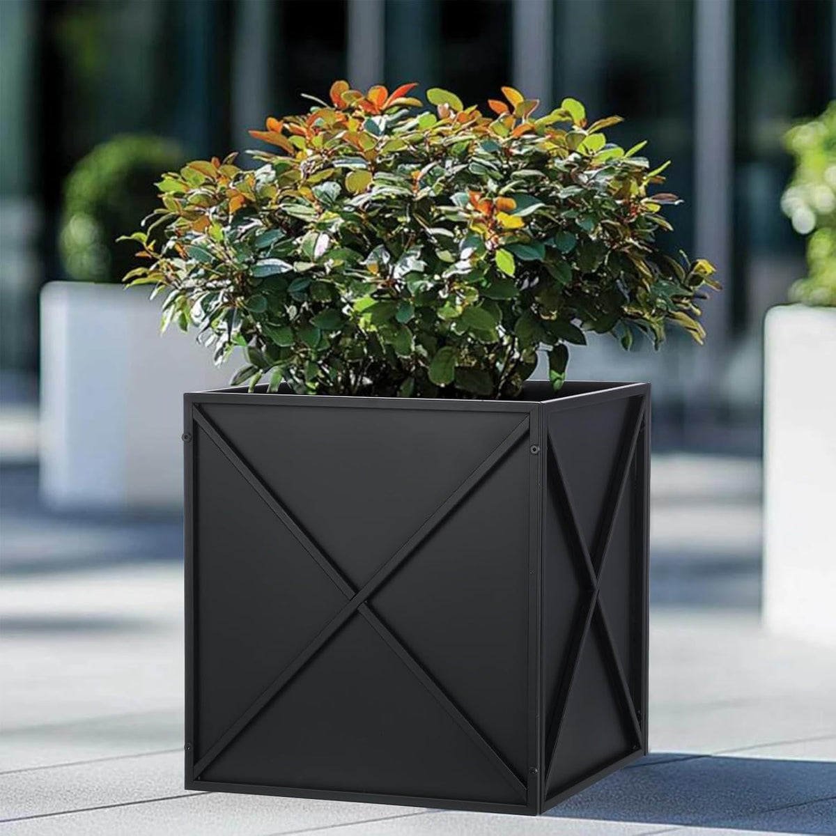 Metal Square Planter Box Tall Planters for Outdoor Plants Modern Heavy Duty with Drainage Holes for
