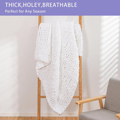 Bigacogo Chunky Knit Throw Blanket for Couch, 40x40 inches, 100% Hand Knitted with Thick Jumbo