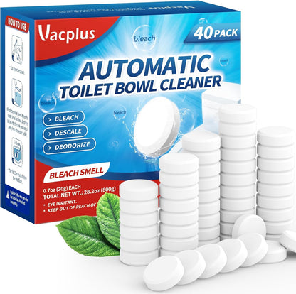 Vacplus Toilet Bowl Cleaner Tablets 40 PACK, Automatic Cleaners with Bleach, Slow-Releasing Toilet