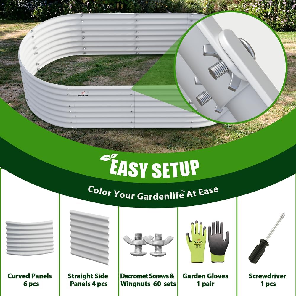 A ANLEOLIFE 6X3X2 ft Galvanized Raised Garden Beds Outdoor-4 Pack, Oval Large Metal Deep Root
