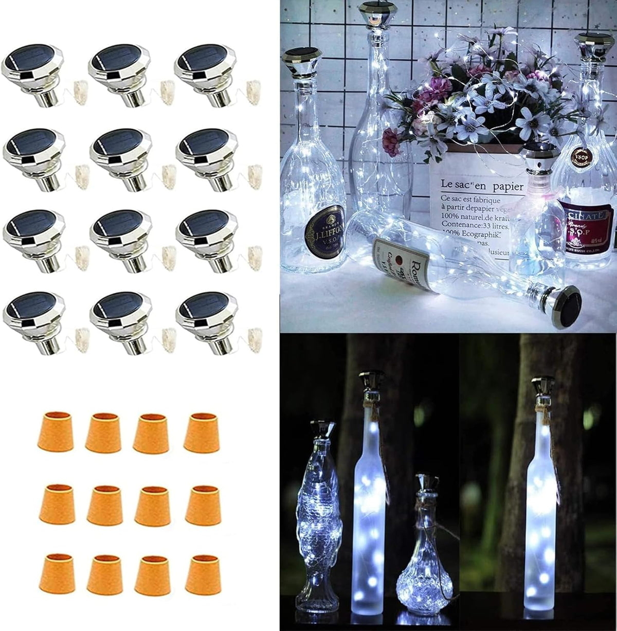 Upgraded 12 Pack Diamond Solar Wine Bottle Lights, 20 LEDs Waterproof Copper Light, Bottle Light