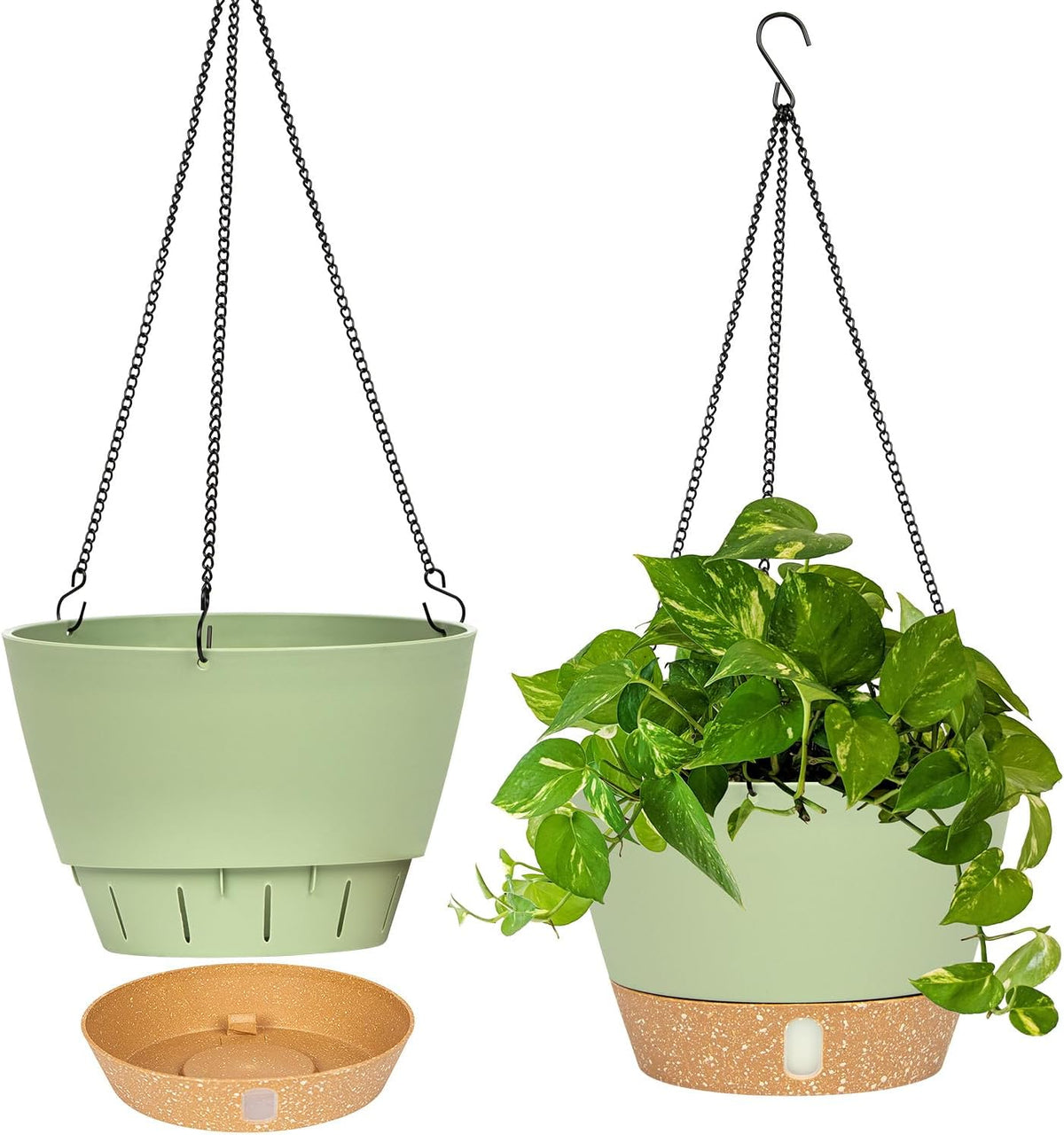 QCQHDU 2 Pack Hanging Planters for Indoor Outdoor Plants, 10 Inch Hanging Baskets Flower Pots with