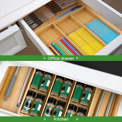 VaeFae Premium Bamboo Drawer Organizer, Expandable Silverware Drawer Organizer, Cutlery Tray with