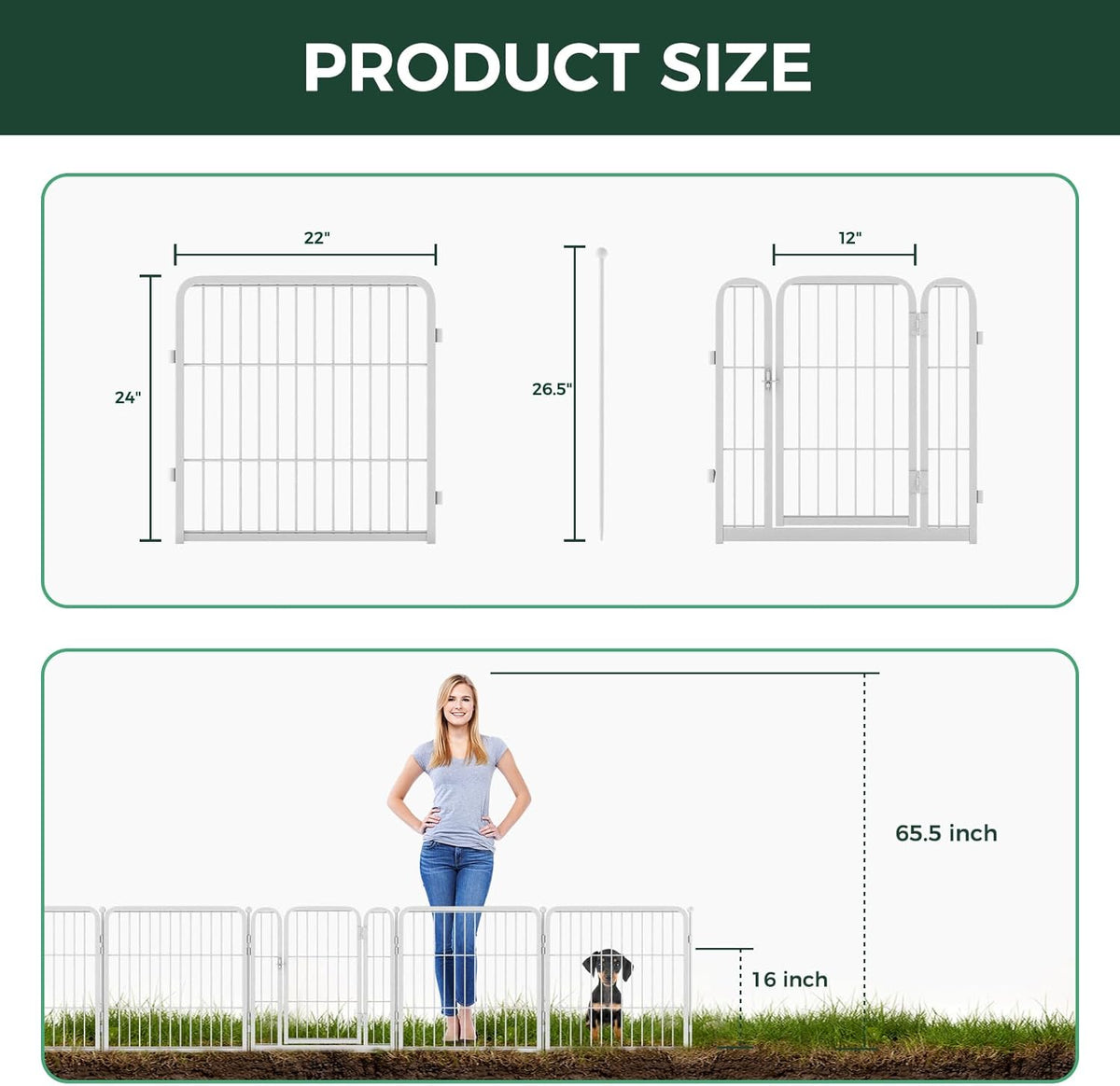 FXW Garden Fence Outdoor for The Yard – 24in(H) x 44.4ft(L) Heavy Duty Metal Animal Barrier for Dog