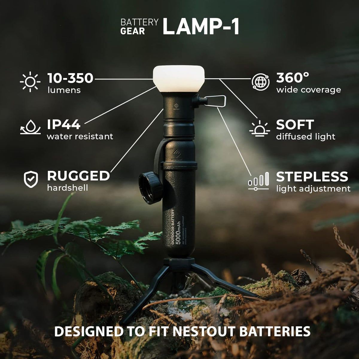 ELECOM NESTOUT Outdoor Camping LED Lantern w/ Mini Tripod, Dimmable USB Powered Soft LED Light