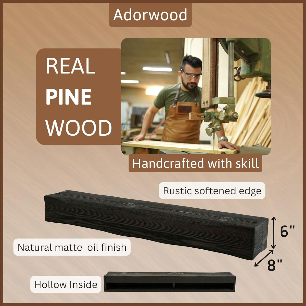 Handmade Fireplace Mantel Shelf 48", Extra Wide Rustic Wood Mantles for Over Fireplace, Wall