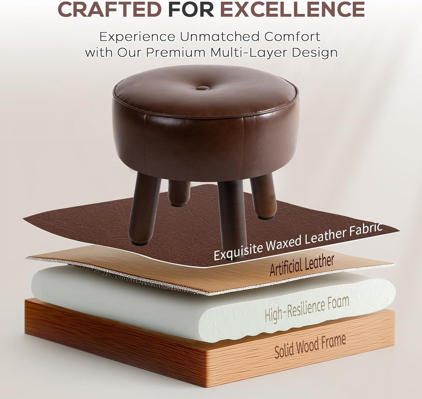 Small Foot Stool Ottoman, Round Pouf Foot Rest, Footstool Ottomans with Rubber Legs Under Desk