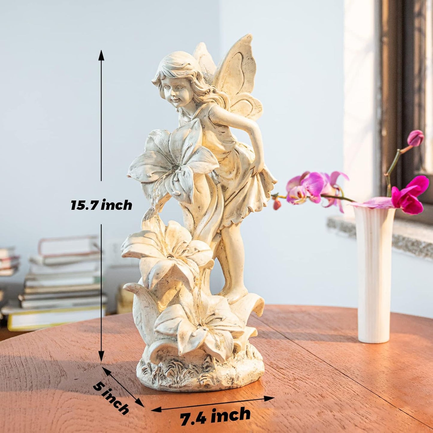 Angel Garden Statue Outdoor, Solar Powered Resin Garden Sculptures Fairy Angel Statues Waterproof