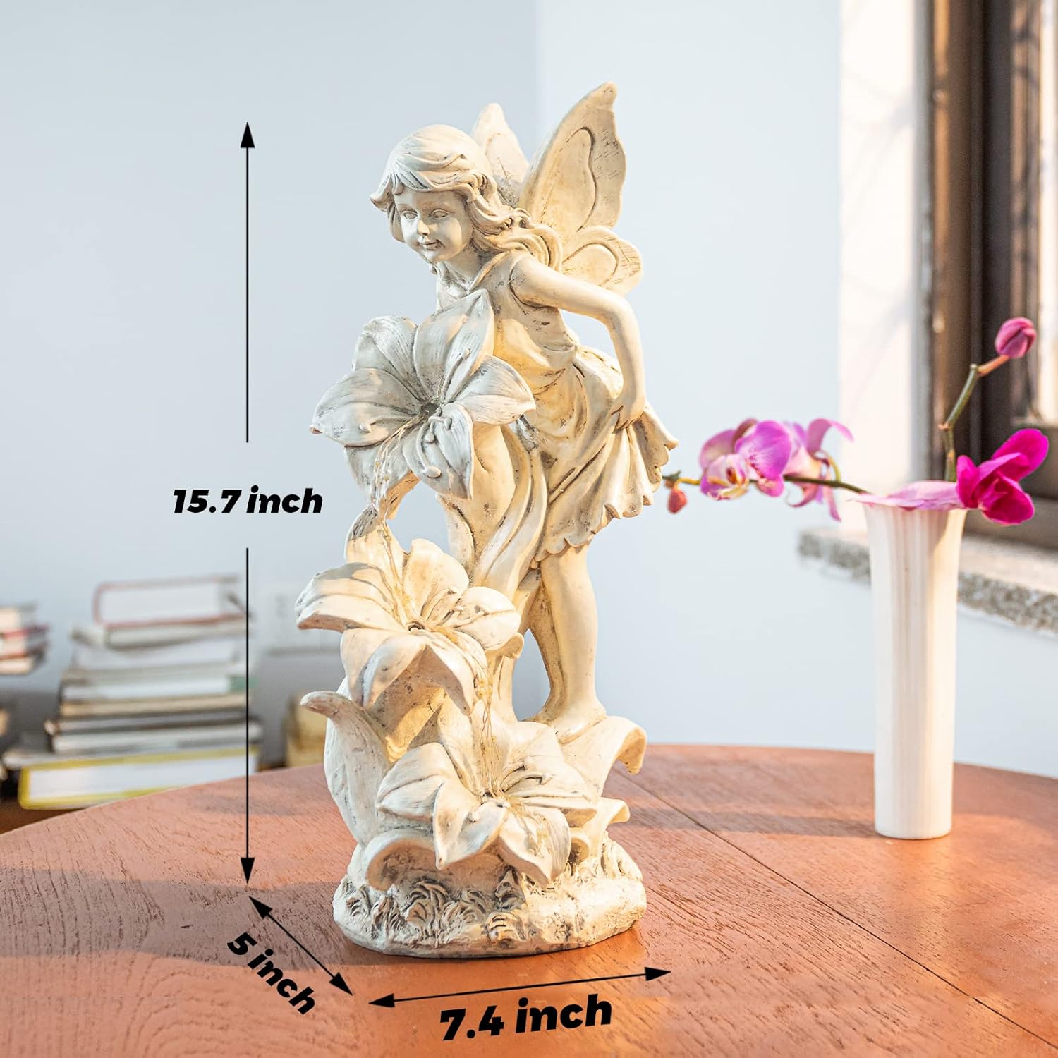 Angel Garden Statue Outdoor, Solar Powered Resin Garden Sculptures Fairy Angel Statues Waterproof