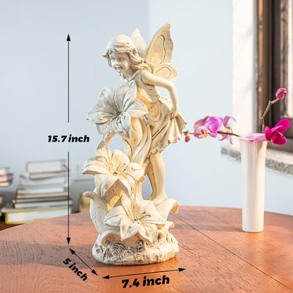 Angel Garden Statue Outdoor, Solar Powered Resin Garden Sculptures Fairy Angel Statues Waterproof