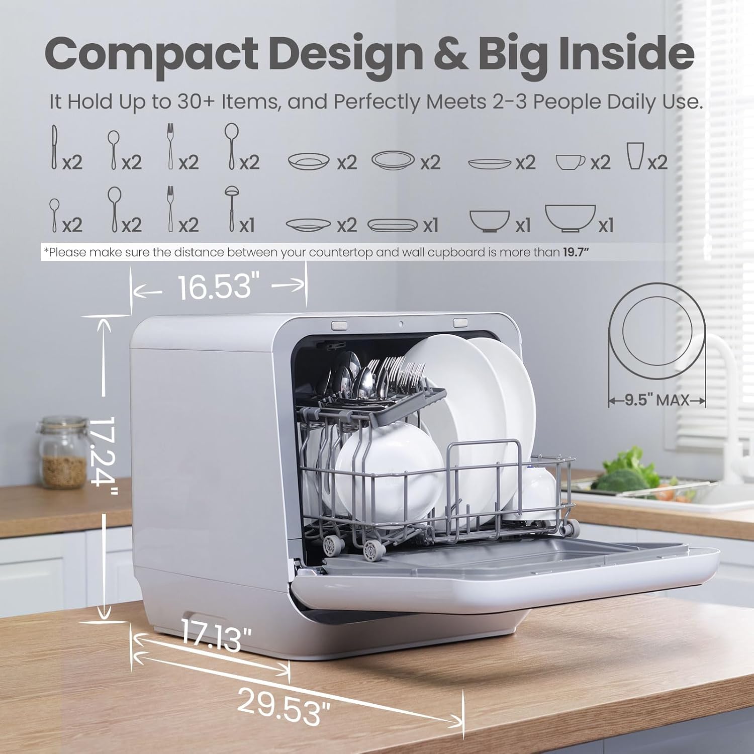 COMFEE' Portable Dishwasher Countertop with 5L Built-in Water Tank, No Hookup Needed, 6 Programs