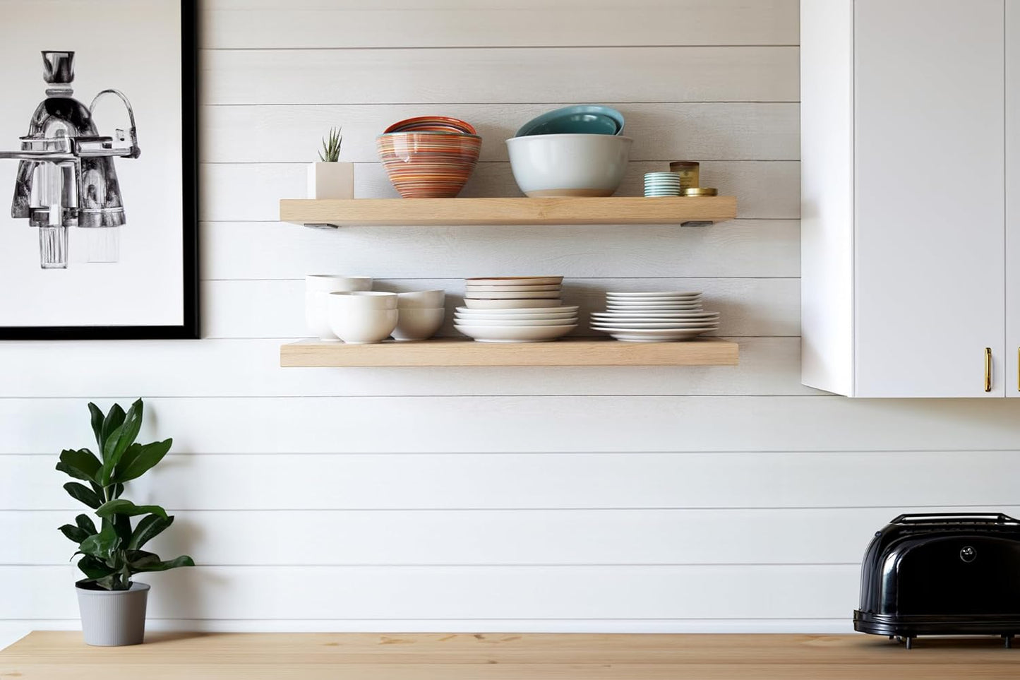 Urban Legacy Unfinished White Oak Deep Floating Shelves | Easy to Install Accent Modern Floating