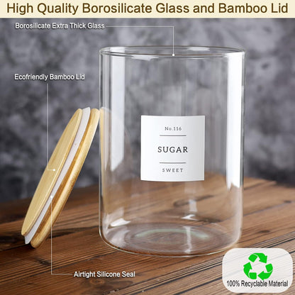 Large Glass Flour and Sugar Containers Jars with Bamboo Airtight Lid - 100 Fl Oz (3000ml) with