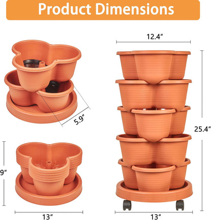 VECELO 5 Tier Vertical Garden Planter, Self Watering Stackable Planters with Wheels for