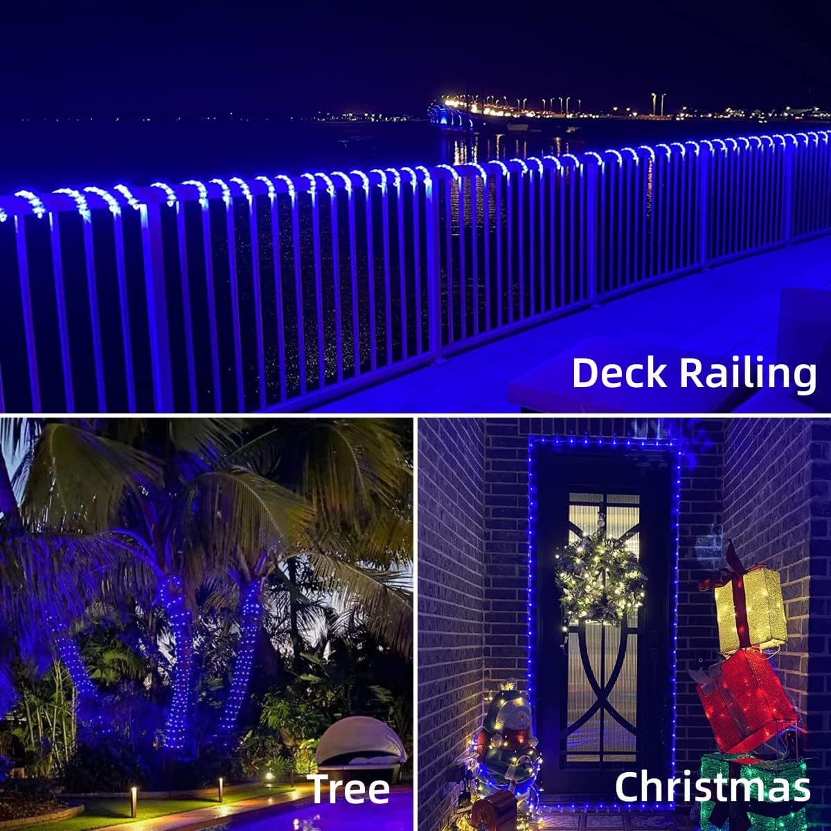 YEGUO 2 Packs Each 33ft 100 LED Solar Rope Lights Outdoor Waterproof, Solar Pool Light Blue, 8