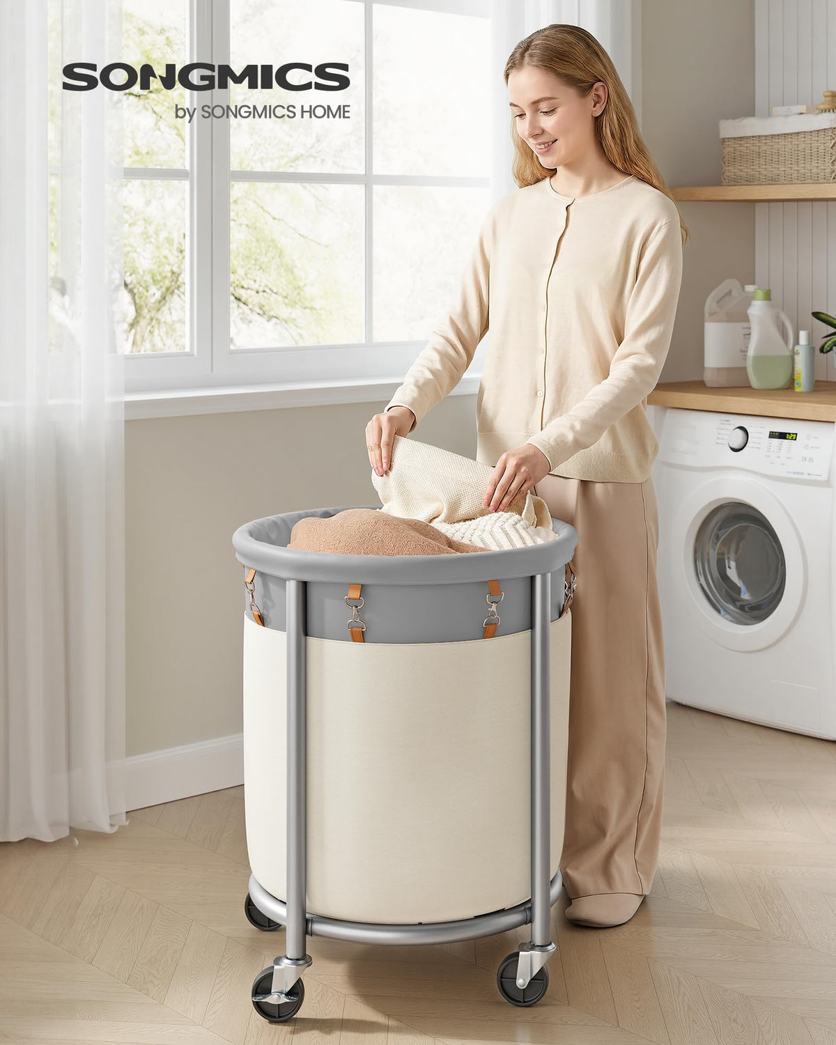 SONGMICS Laundry Basket with Wheels, 29 Gal., Steel Frame, Removable Bag