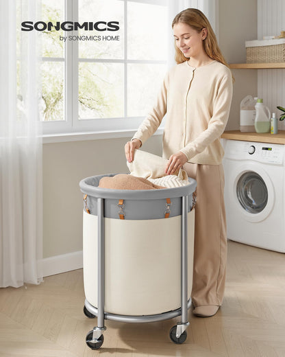 SONGMICS Laundry Basket with Wheels, 29 Gal., Steel Frame, Removable Bag