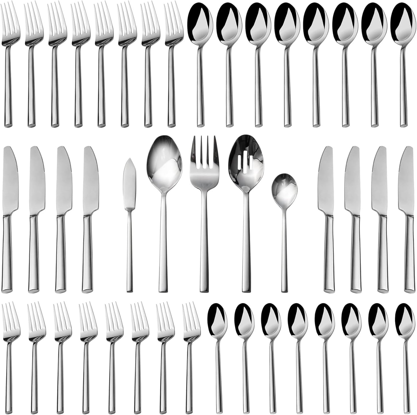 Alata Potter 45-Piece Forged Stainless Steel Flatware Set Cutlery Set,Service for 8,Silver