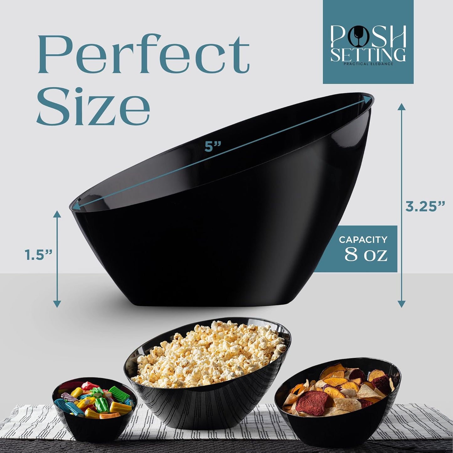 Posh Setting Black Plastic Serving Bowls Disposable - Angled Bowls - Angled Candy Bowl - Plastic