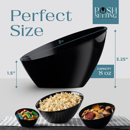 Posh Setting Black Plastic Serving Bowls Disposable - Angled Bowls - Angled Candy Bowl - Plastic