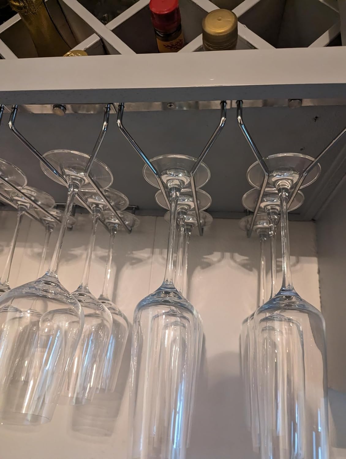 10.8 Inch Wine Glass Rack, Under Cabinet Wine Glass Holder, Wine Glass Hangers Under Shelf, Chrome
