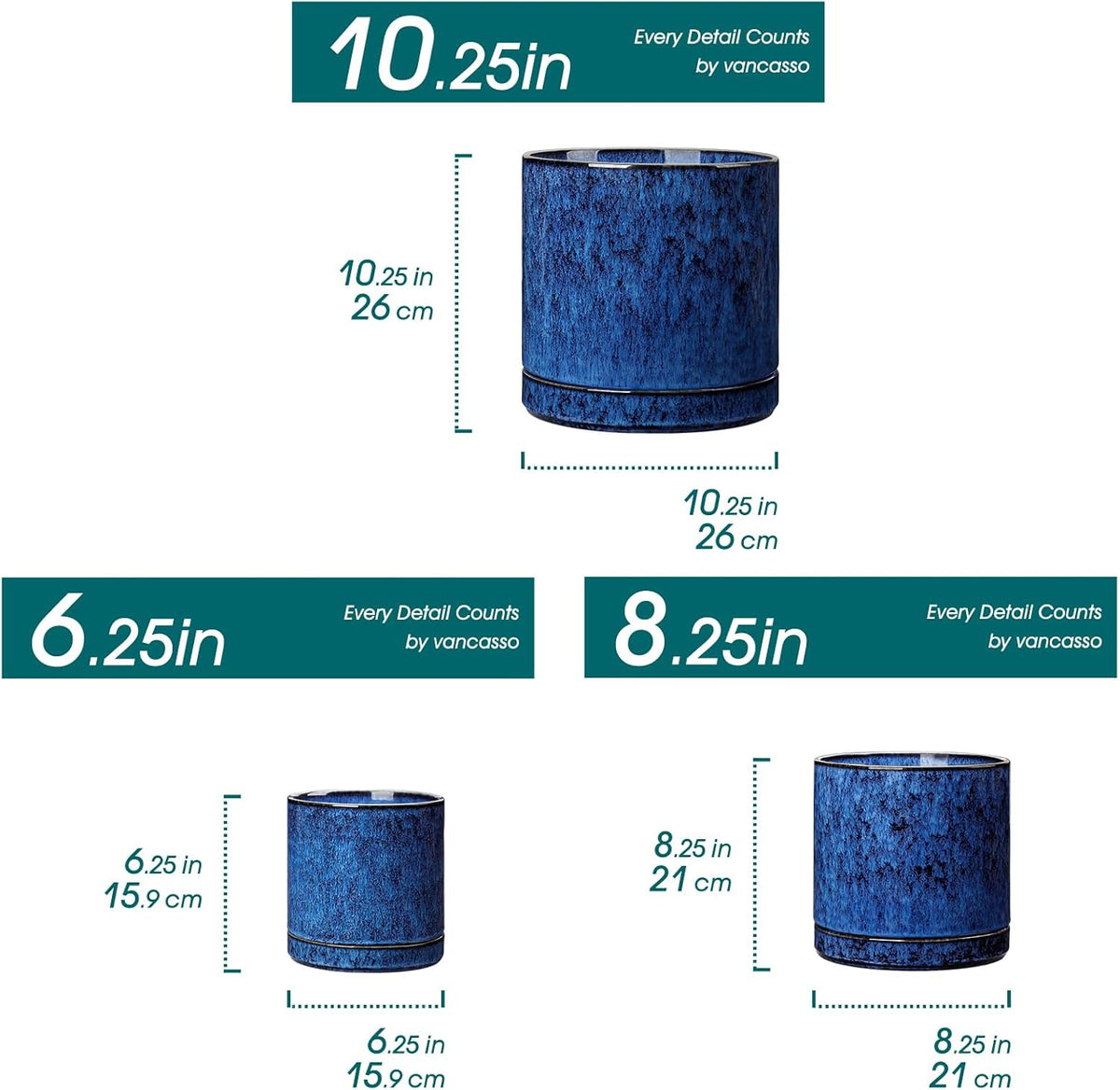 vancasso Ceramic Planters, Plant Pots for Indoor Plants, 6.25+8.25+10.25 Inch Ceramic Pots for