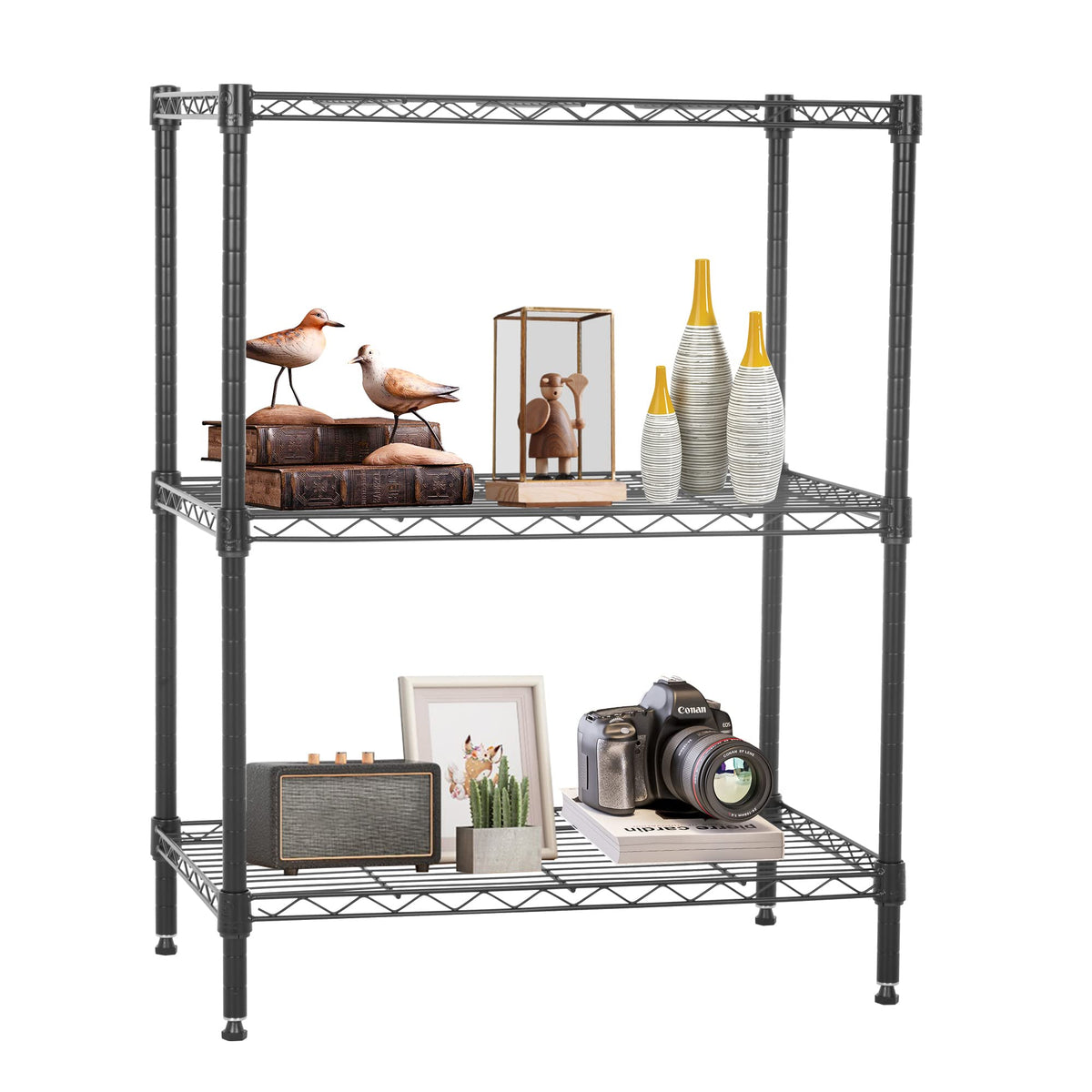 FDW Wire Shelving Units Adjustable Metal Storage Rack 23D x 13W x 30H 3 Tier Pantry Shelves NSF