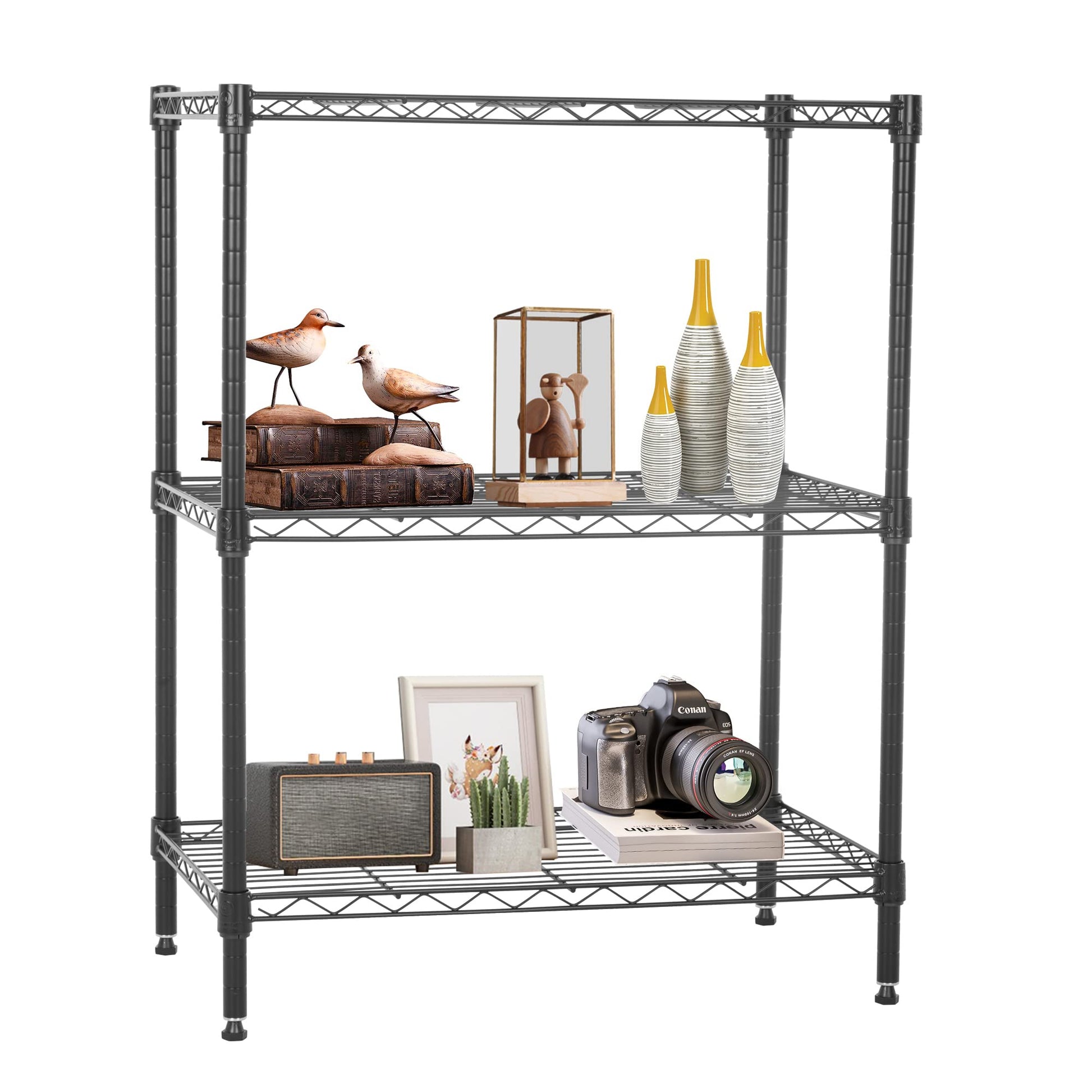 FDW Wire Shelving Units Adjustable Metal Storage Rack 23D x 13W x 30H 3 Tier Pantry Shelves NSF