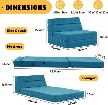 jela Foldable Sofa Bed, Convertible Sleeper Lounge Chair Floor Mattress Floor Couch with Backrest