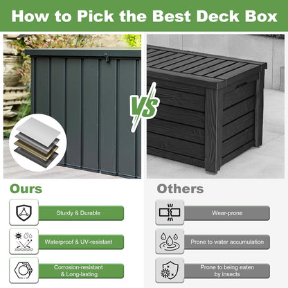 Domi 160 Gallon Deck Box, Outdoor Metal Lockable Storage Cabinet, Waterproof Steel Outdoor Bench