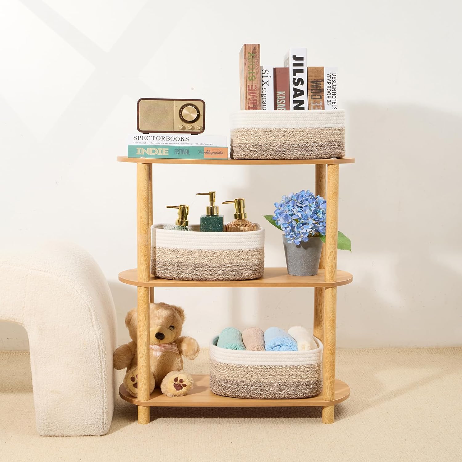 Small Storage Baskets for Organizing | Closet Organizer Bins | Shelf Toy Basket | Woven Rope