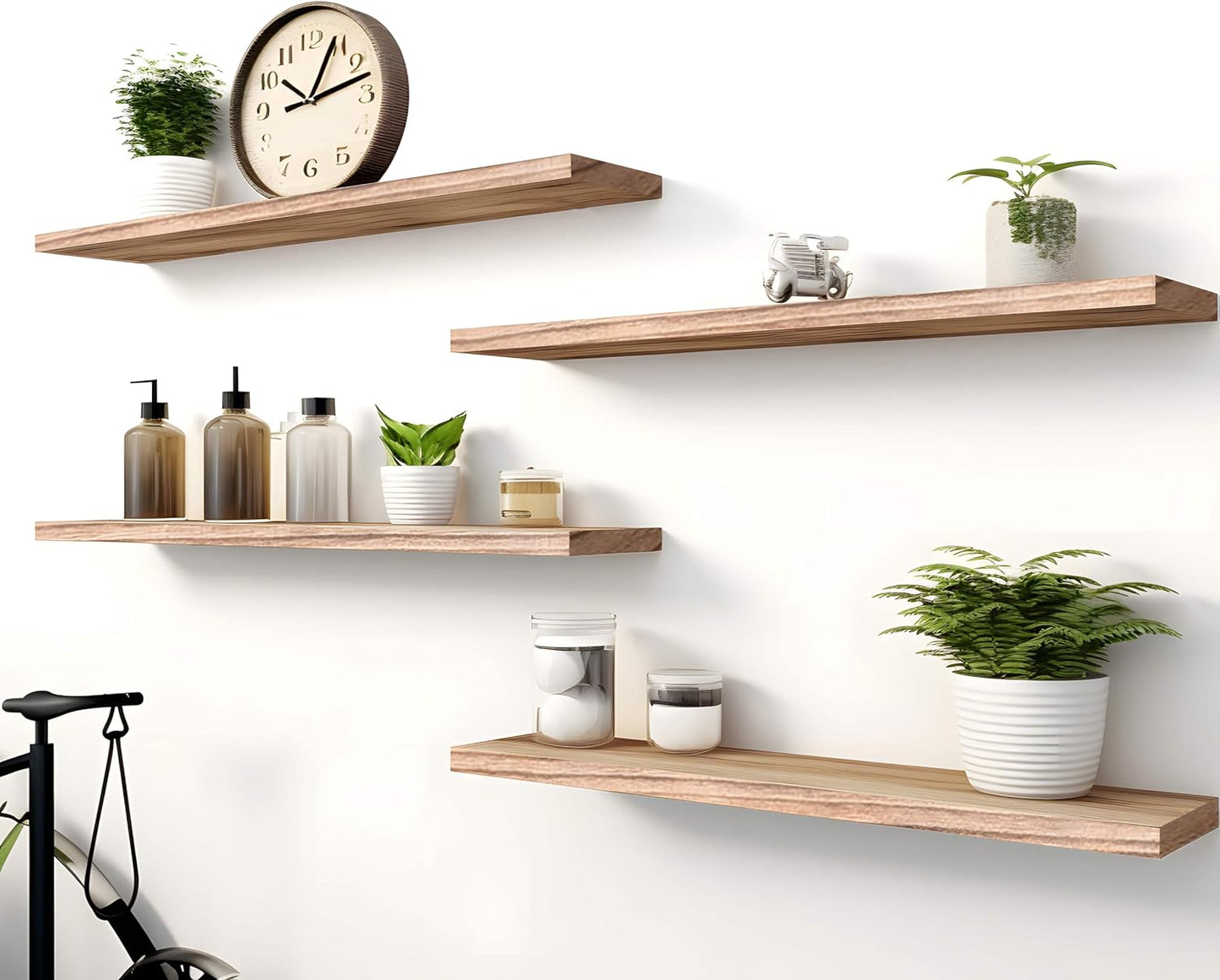 Wood Floating Shelves for Wall Decor, Rustic Wall Shelves for Bedroom Bathroom Kitchen Living Room