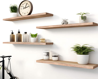 Wood Floating Shelves for Wall Decor, Rustic Wall Shelves for Bedroom Bathroom Kitchen Living Room