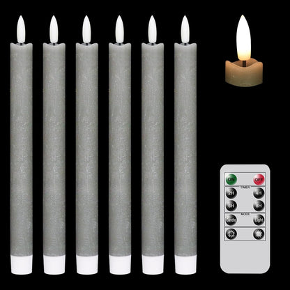 GenSwin Flameless Grey Taper Candles Flickering with 10-Key Remote, Battery Operated Led Warm 3D