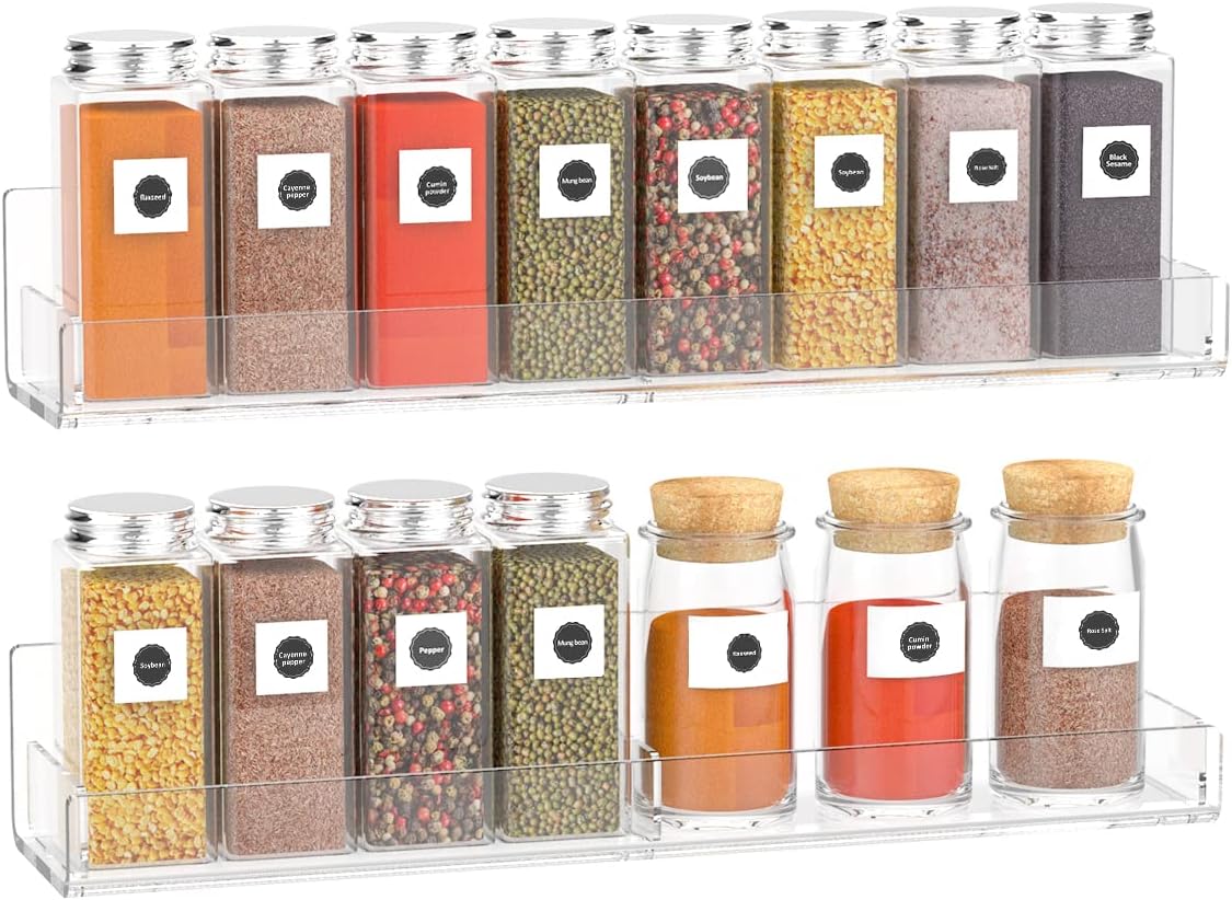 Acrylic Spice Rack Wall Mount, Hanging Spice Shelf Racks for Seasonings, Kitchen Spice Jars Wall