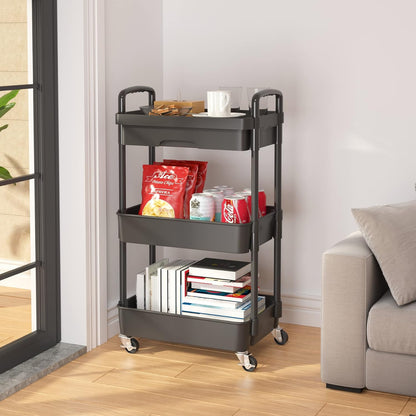 Calmootey 3-Tier Rolling Utility Cart with Drawer,Multifunctional Storage Organizer with Plastic